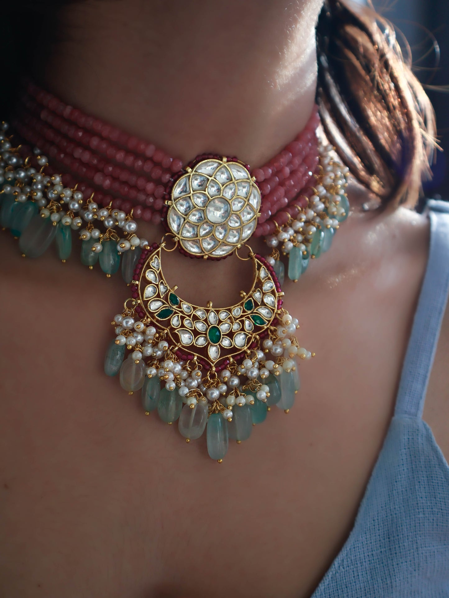 Basri Pink Kundan Choker Necklace