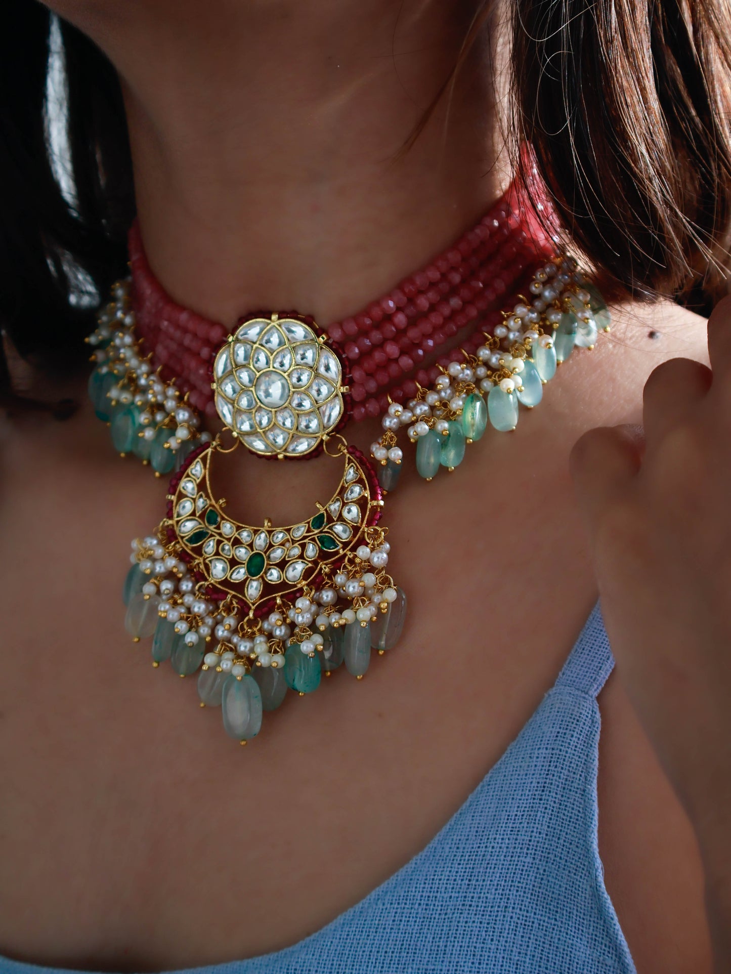 Basri Pink Kundan Choker Necklace
