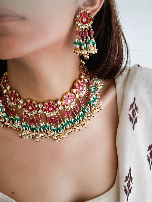 Jaitika Pink Kundan Choker Necklace Set