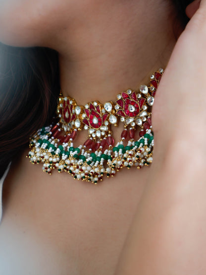Jaitika Pink Kundan Choker Necklace Set