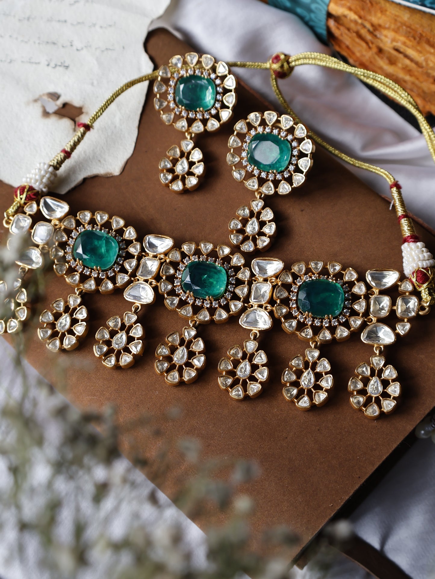Urvi Green Polki Necklace Set