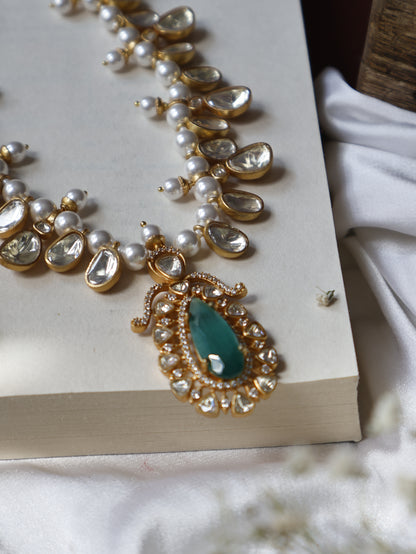 Maha Mint Green Polki Necklace Set