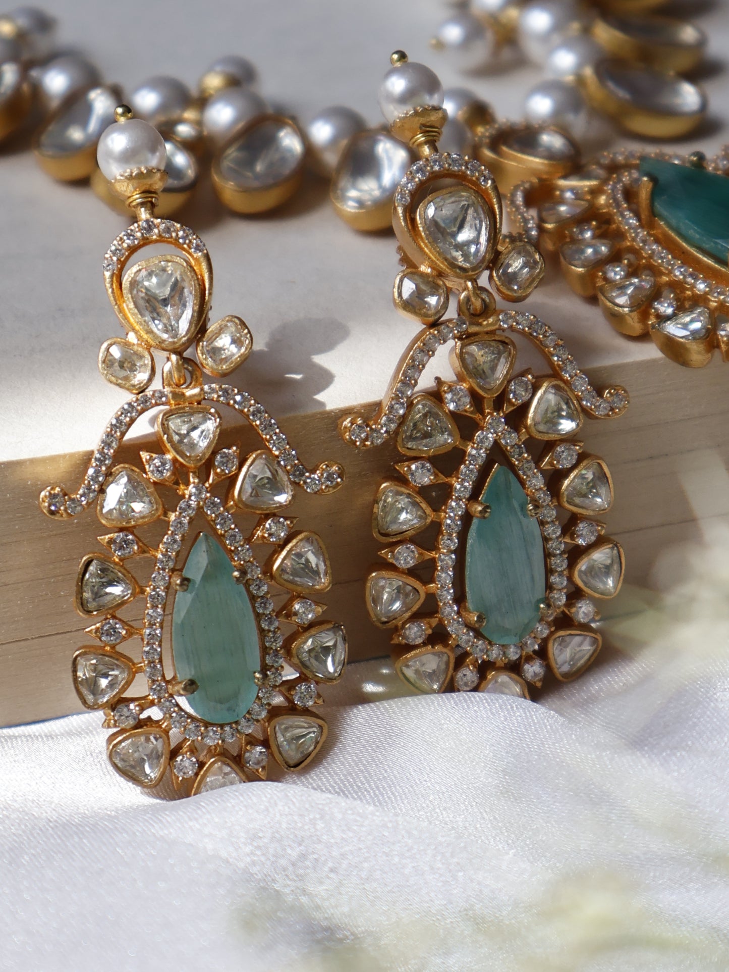 Maha Mint Green Polki Necklace Set