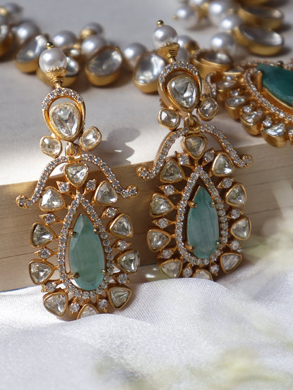 Maha Mint Green Polki Necklace Set