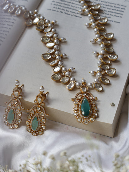 Maha Mint Green Polki Necklace Set