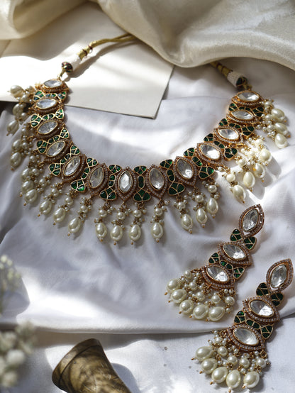 Eira Green Polki Necklace Set