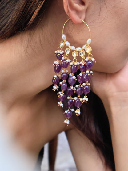 Husna Purple Kundan Chandbali Earrings