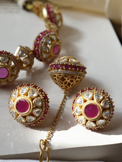 Sheen Kundan Red Choker Necklace Set with Maangtikka
