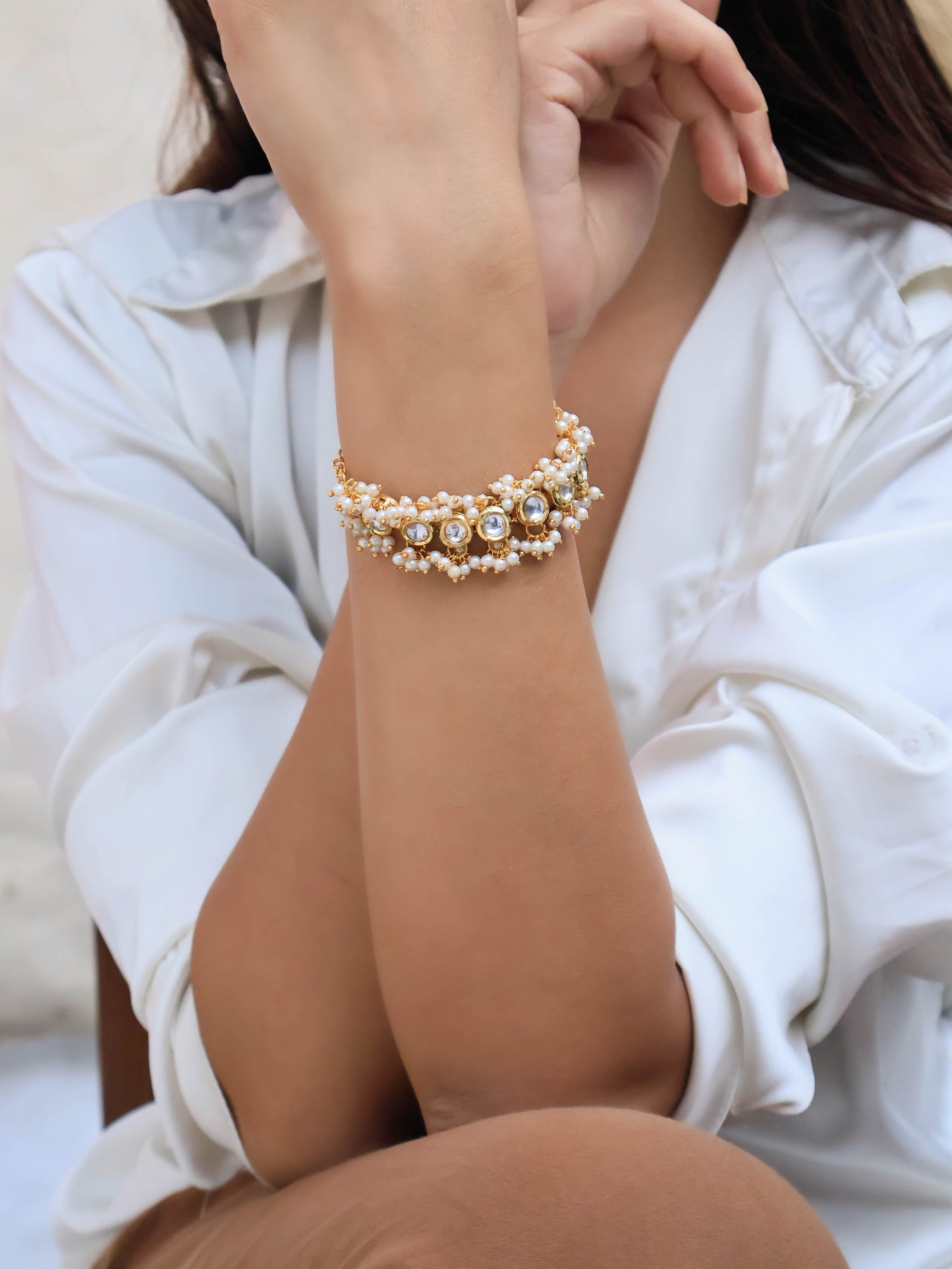 Aafrah Kundan Pearls Bracelet