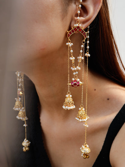 Inara Red Kundan Jhumka Long Earrings