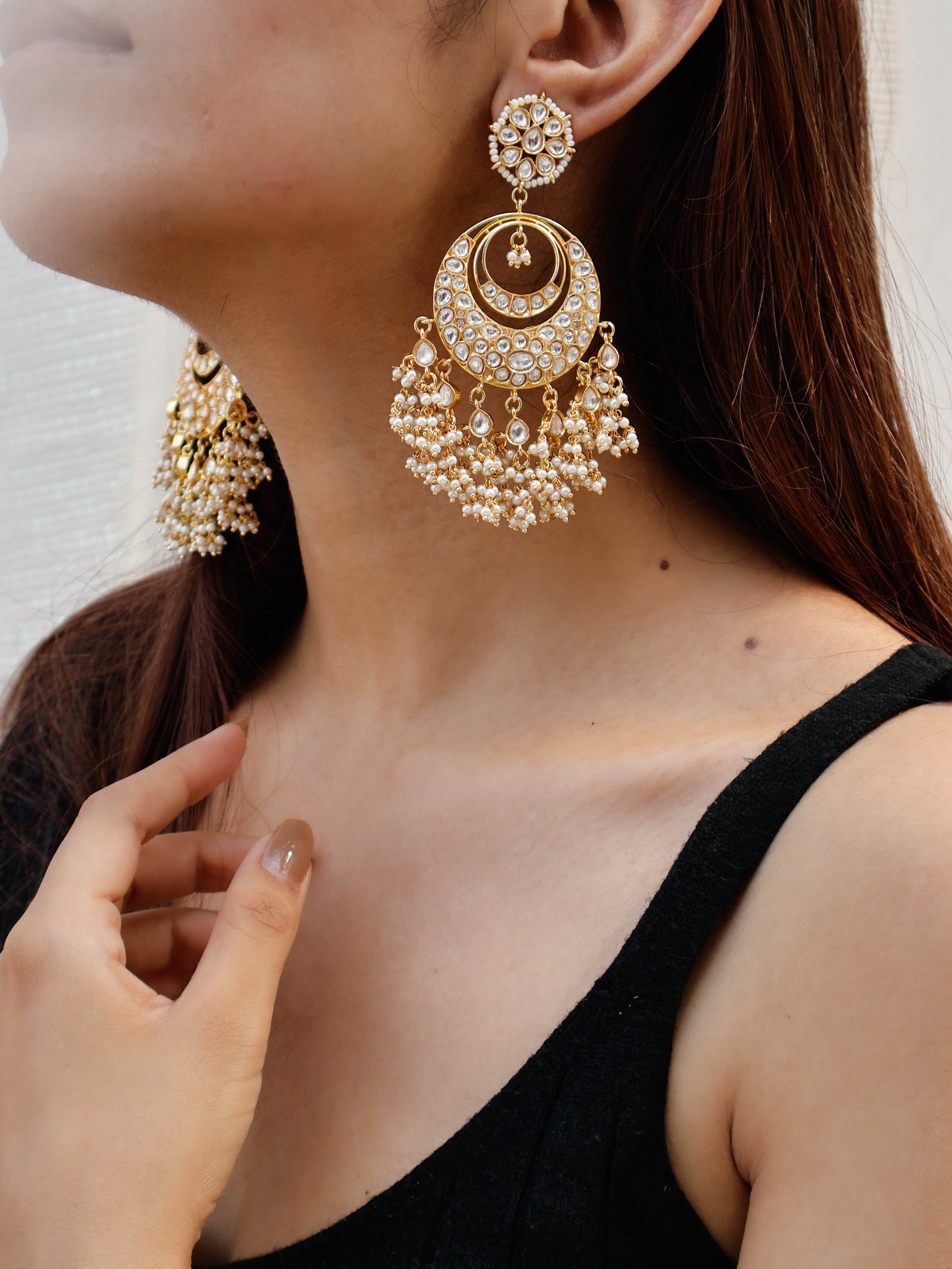 Mahveen Kundan Chandbali Earrings