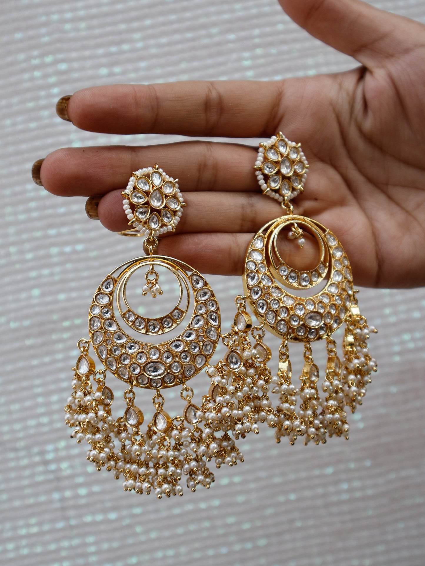 Mahveen Kundan Chandbali Earrings