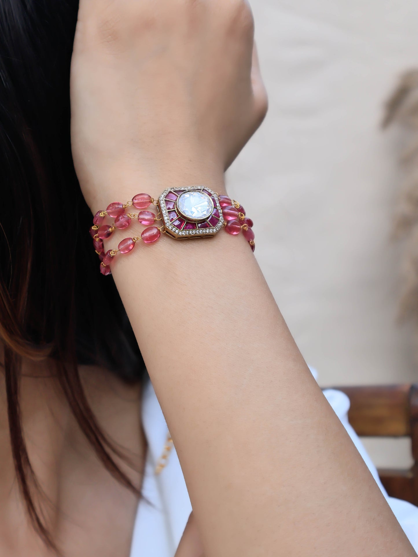 Ulfat Pink Polki Bracelet