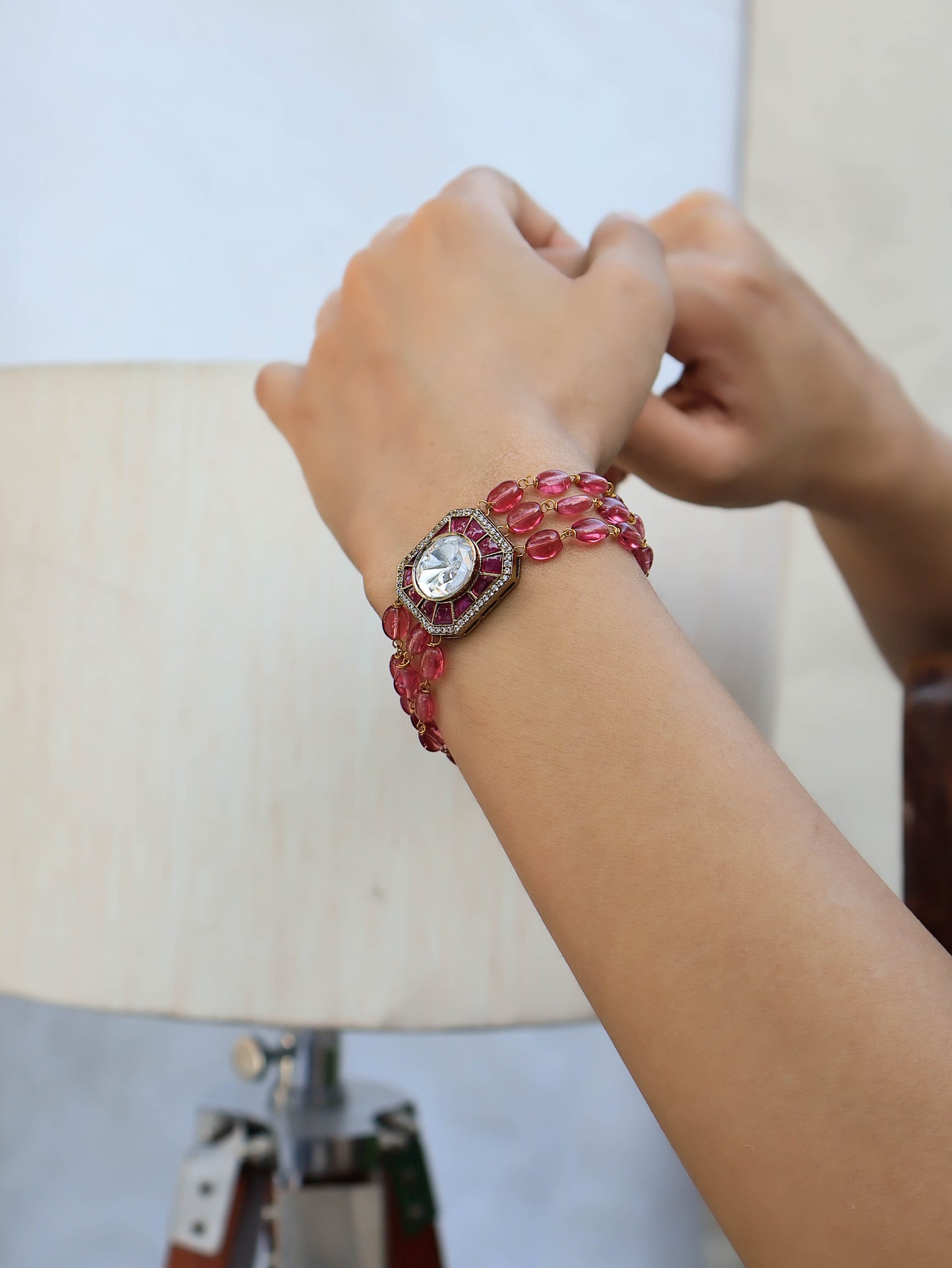 Ulfat Pink Polki Bracelet