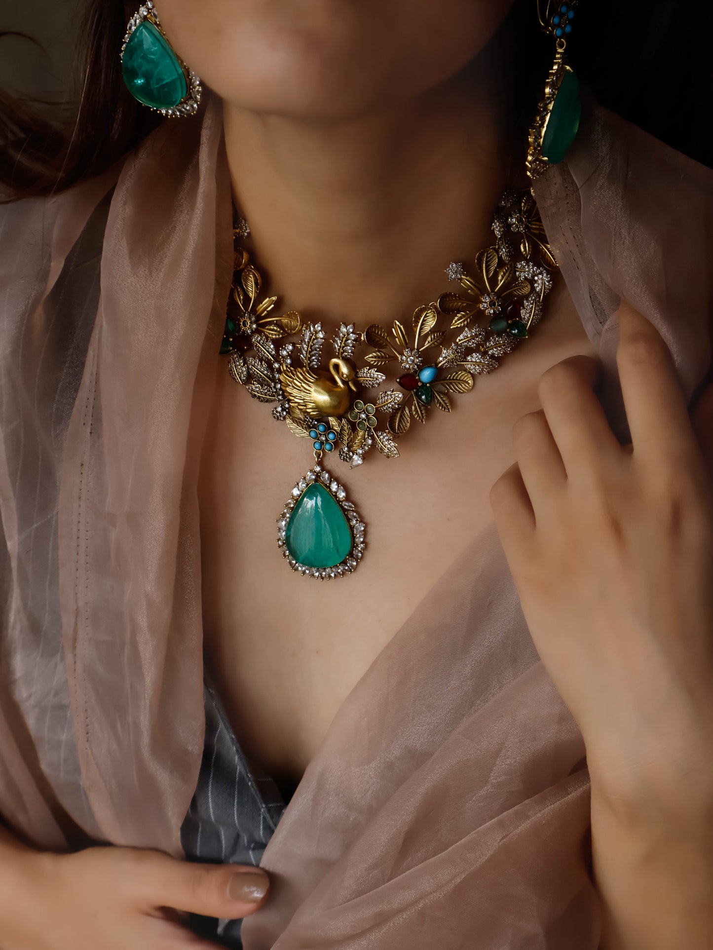 Udaan Mint Green Polki Necklace Set