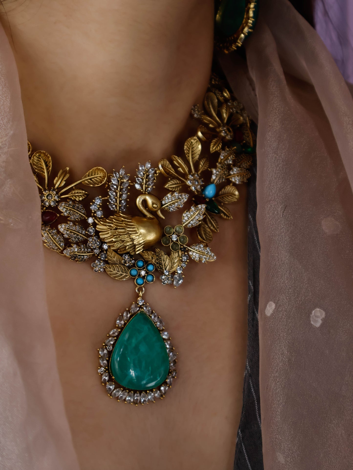 Udaan Mint Green Polki Necklace Set