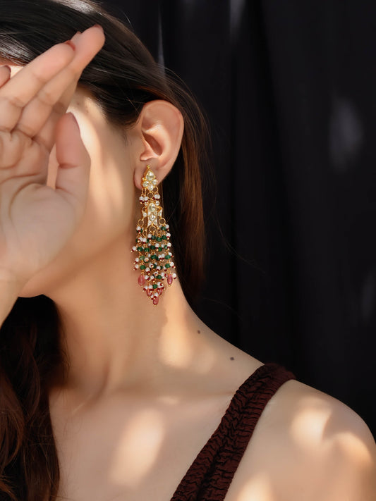 Eva Red & Green Kundan Earrings