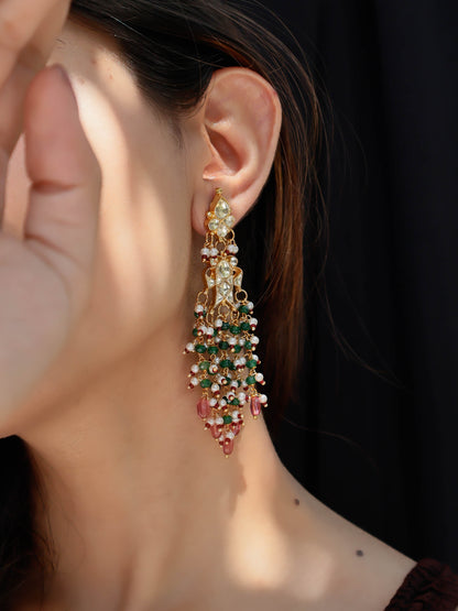 Eva Red & Green Kundan Earrings