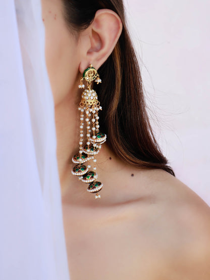 Laiba Green Kundan Jhumka Earrings