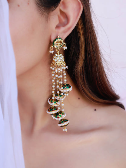 Laiba Green Kundan Jhumka Earrings