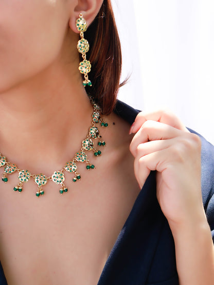 Aqlaq Jadau Green Necklace Set