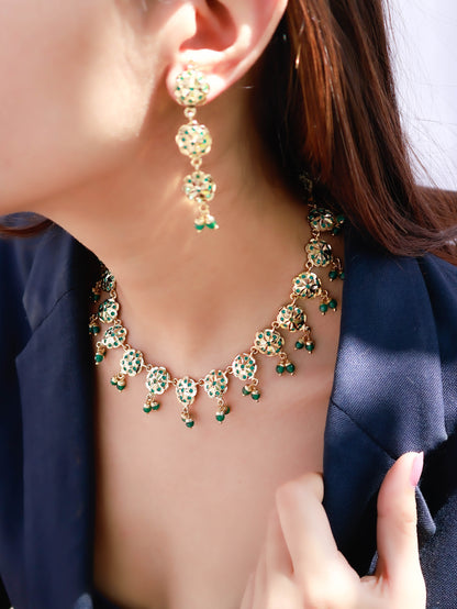 Aqlaq Jadau Green Necklace Set