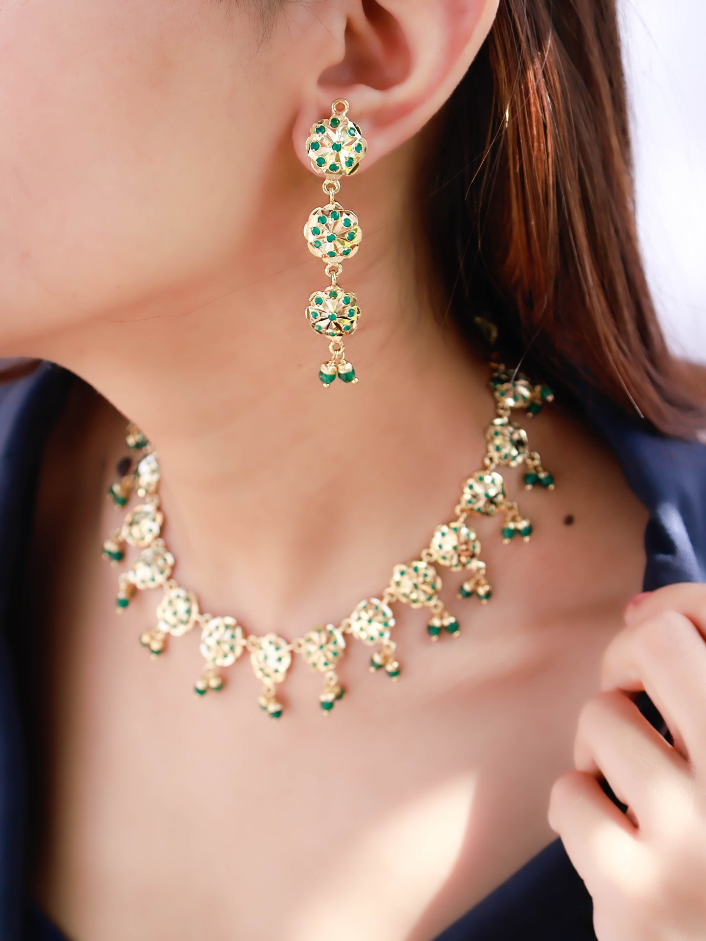 Aqlaq Jadau Green Necklace Set