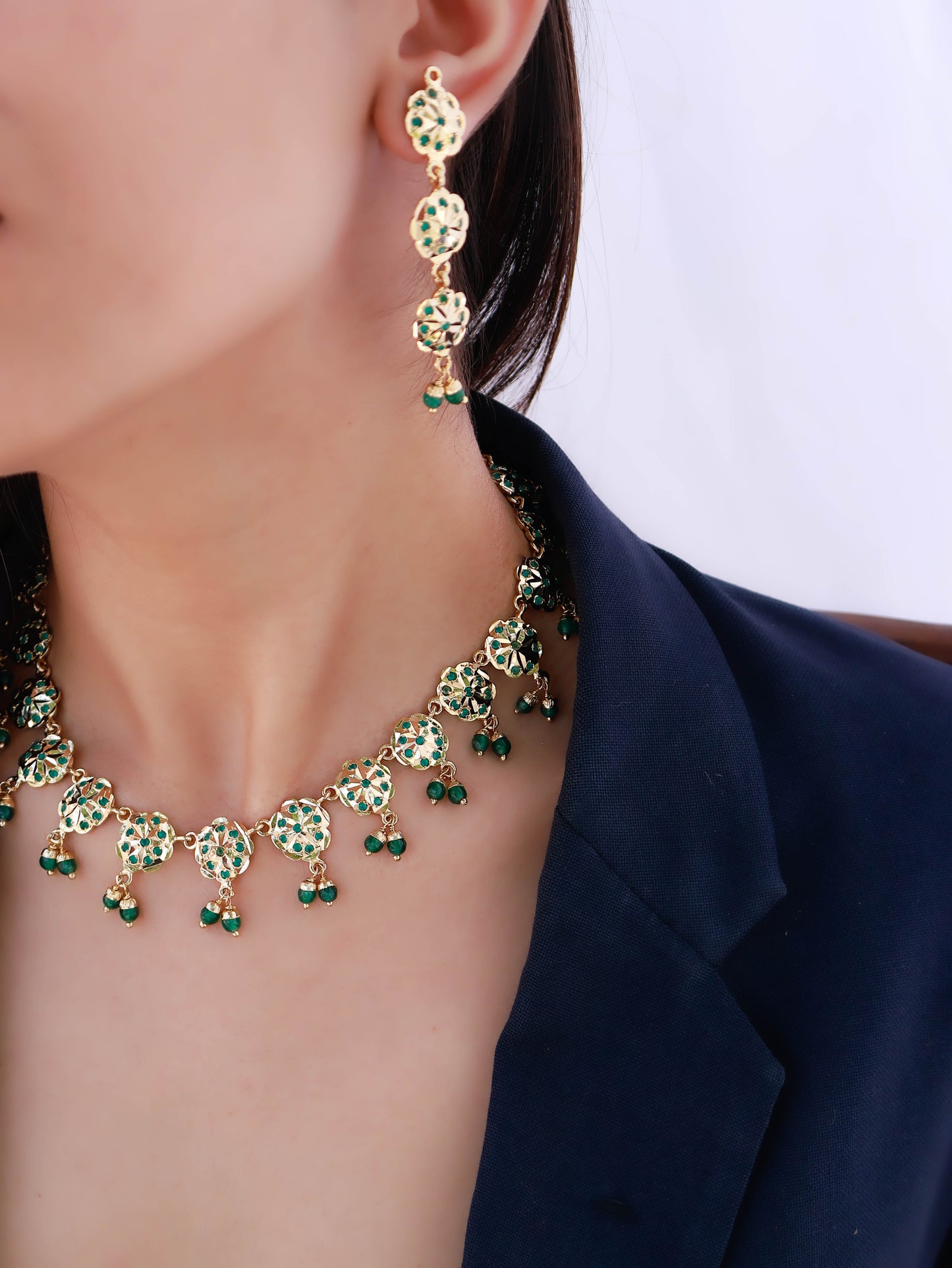 Aqlaq Jadau Green Necklace Set