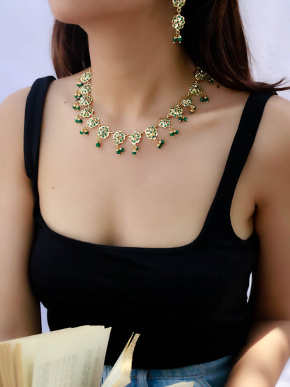 Lenka Jadau Green Necklace Set