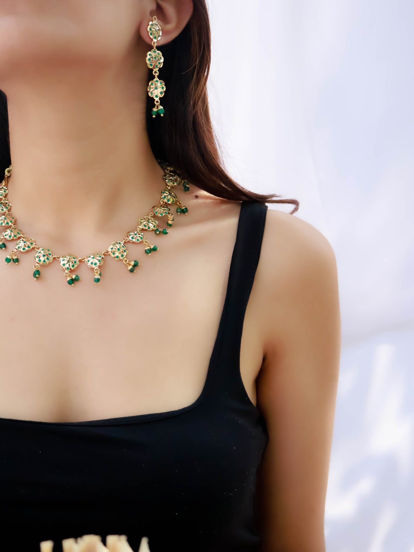 Lenka Jadau Green Necklace Set