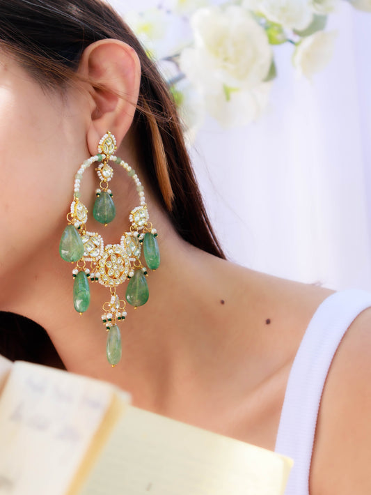 Latika Green Kundan Chandbali Earrings