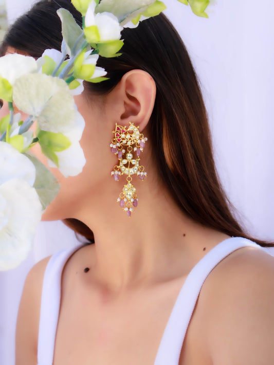 Hanifa Kundan Pink-Purple Earrings