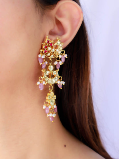 Hanifa Kundan Pink-Purple Earrings