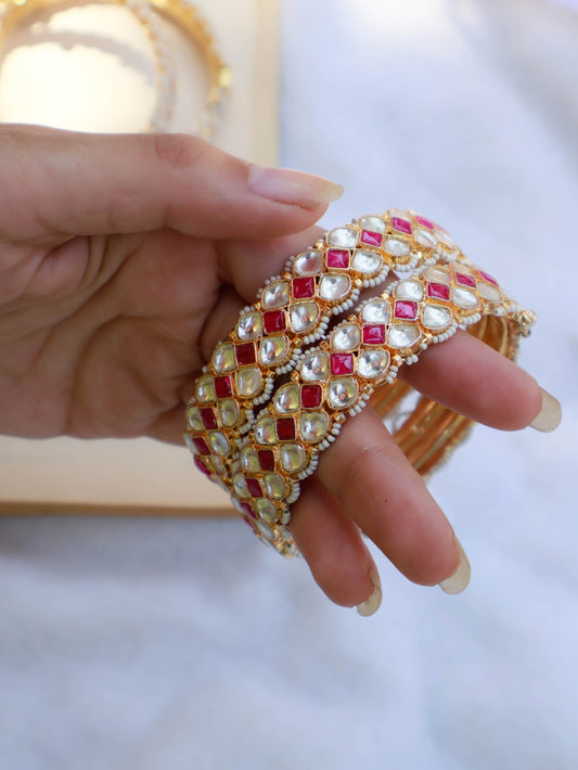 Gulzar Red Kundan Bangles - Pair of 2