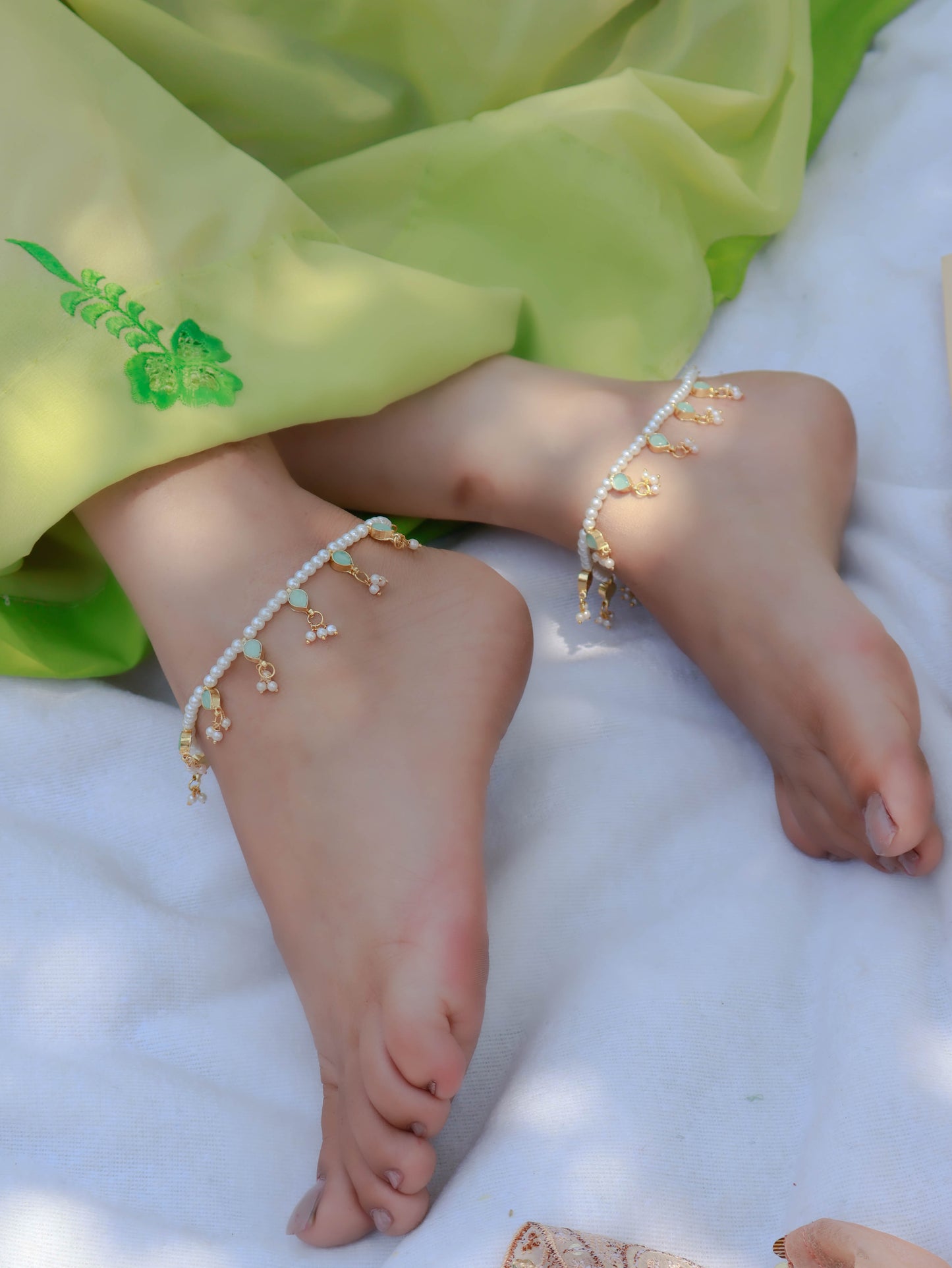 Hiba Kundan Turquoise Anklets- Pair of 2