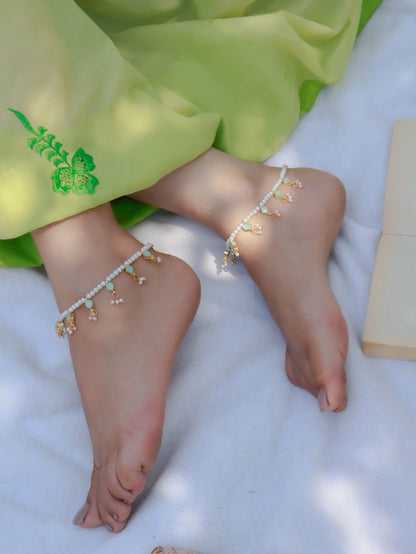 Hiba Kundan Turquoise Anklets- Pair of 2