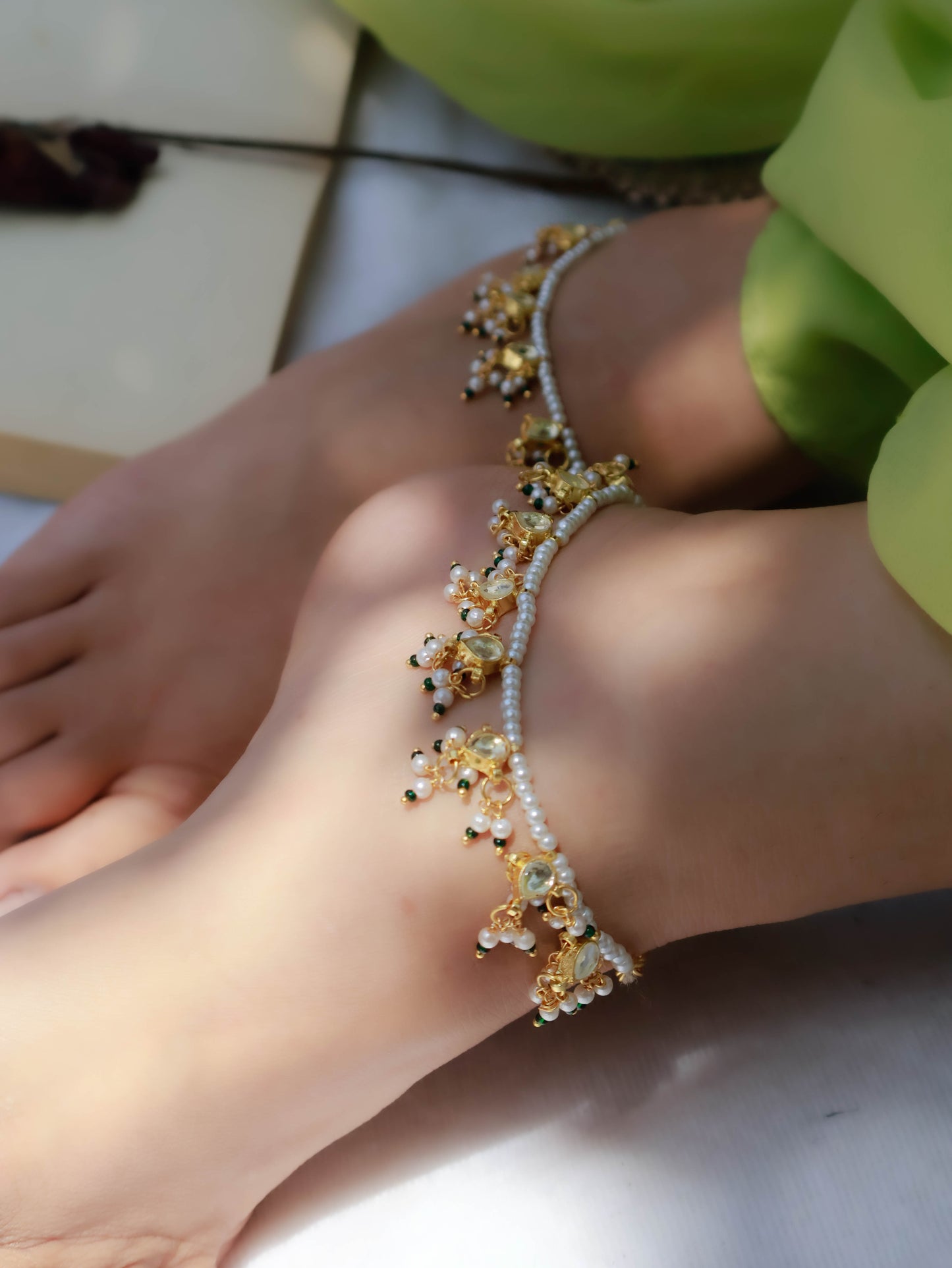 Safia Kundan Pearls Anklets- Pair of 2