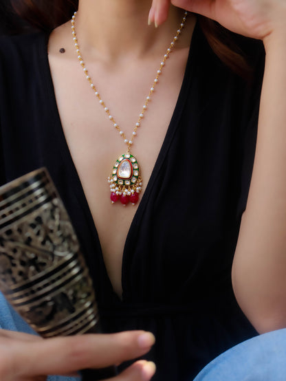 Binal Red Polki Pendant Necklace