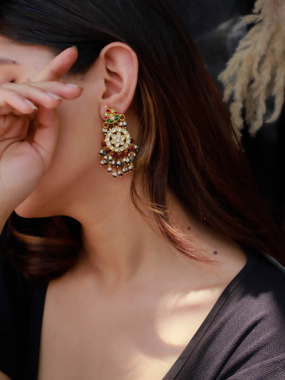 Kalma Red-Green Kundan Earrings