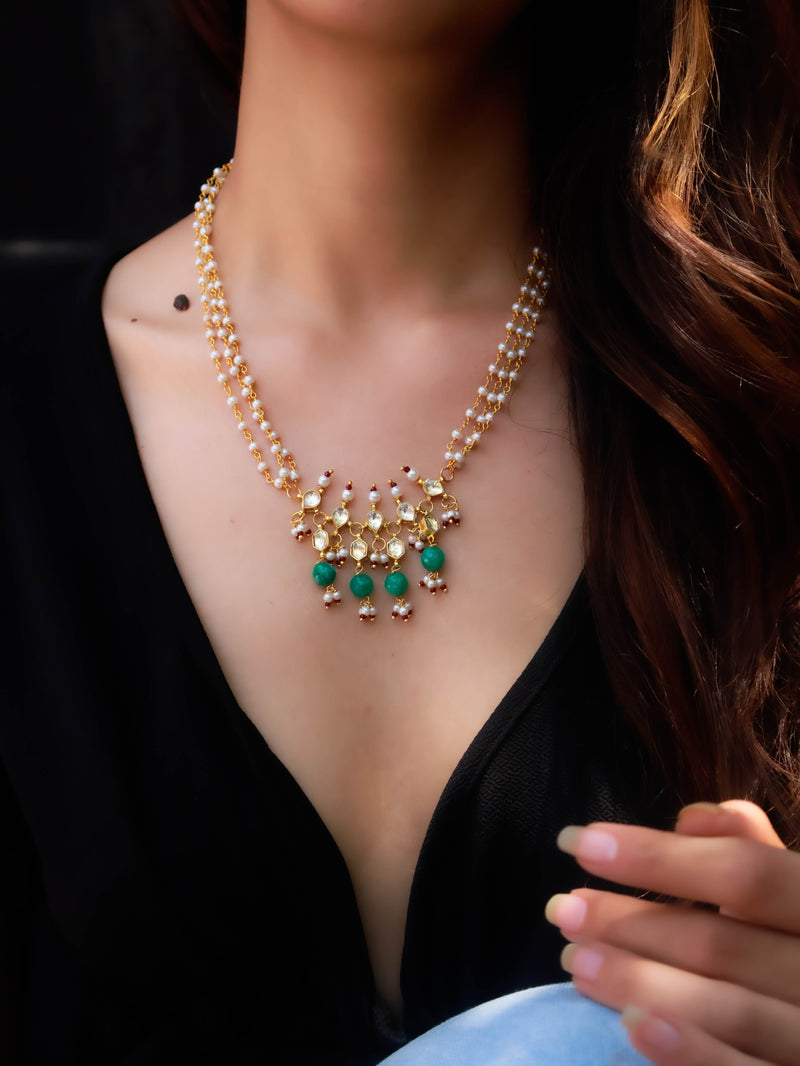 Kashif  Kundan Green Pendant Necklace