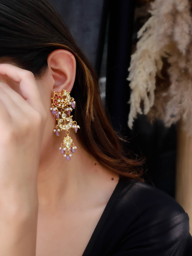 Malina Pastel Kundan Chaandbaali Earrings