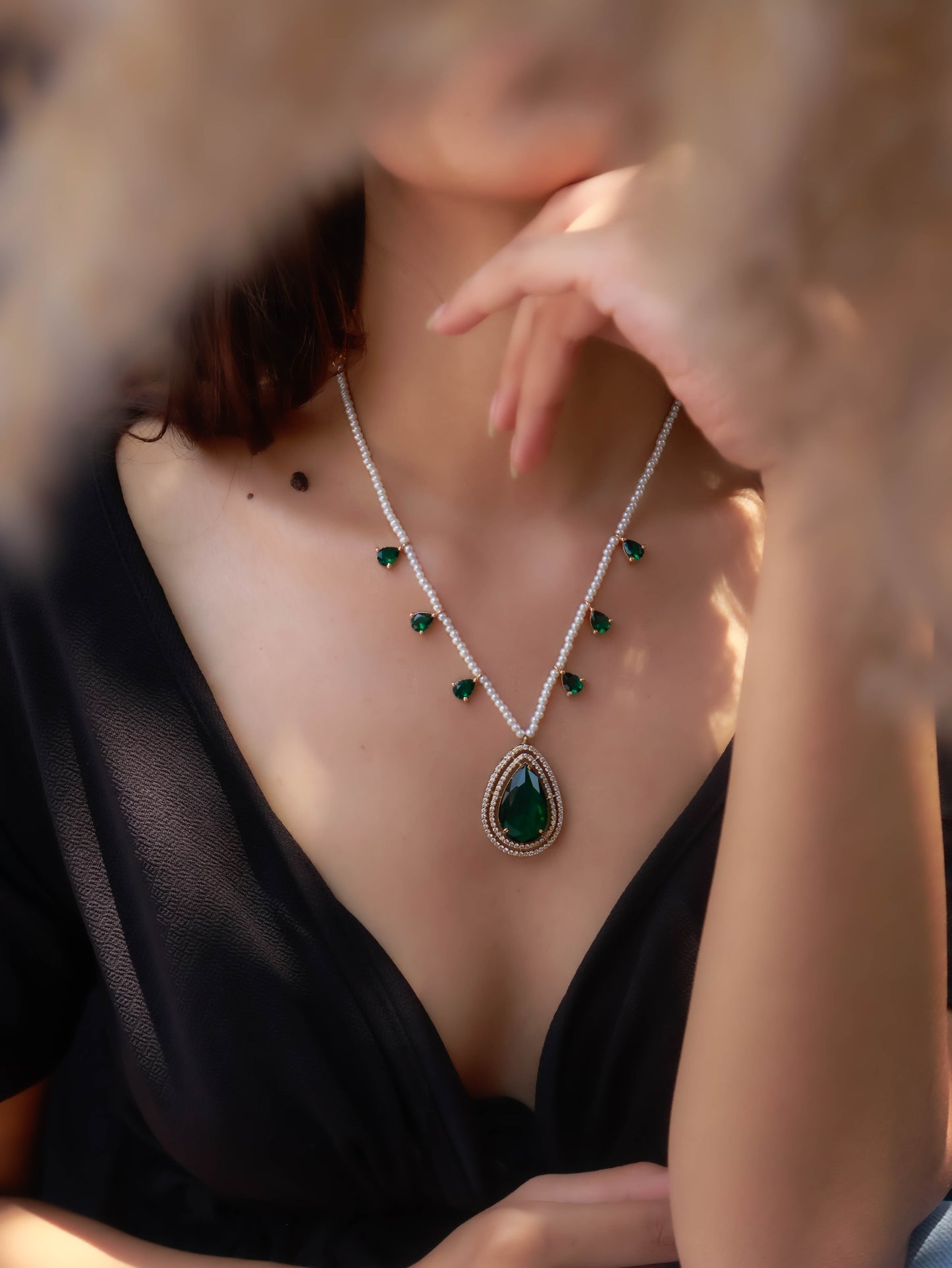 Lamha Green Pendant Pearls Necklace