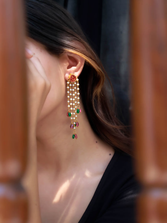 Areesha Red-Green Meenakari Earrings