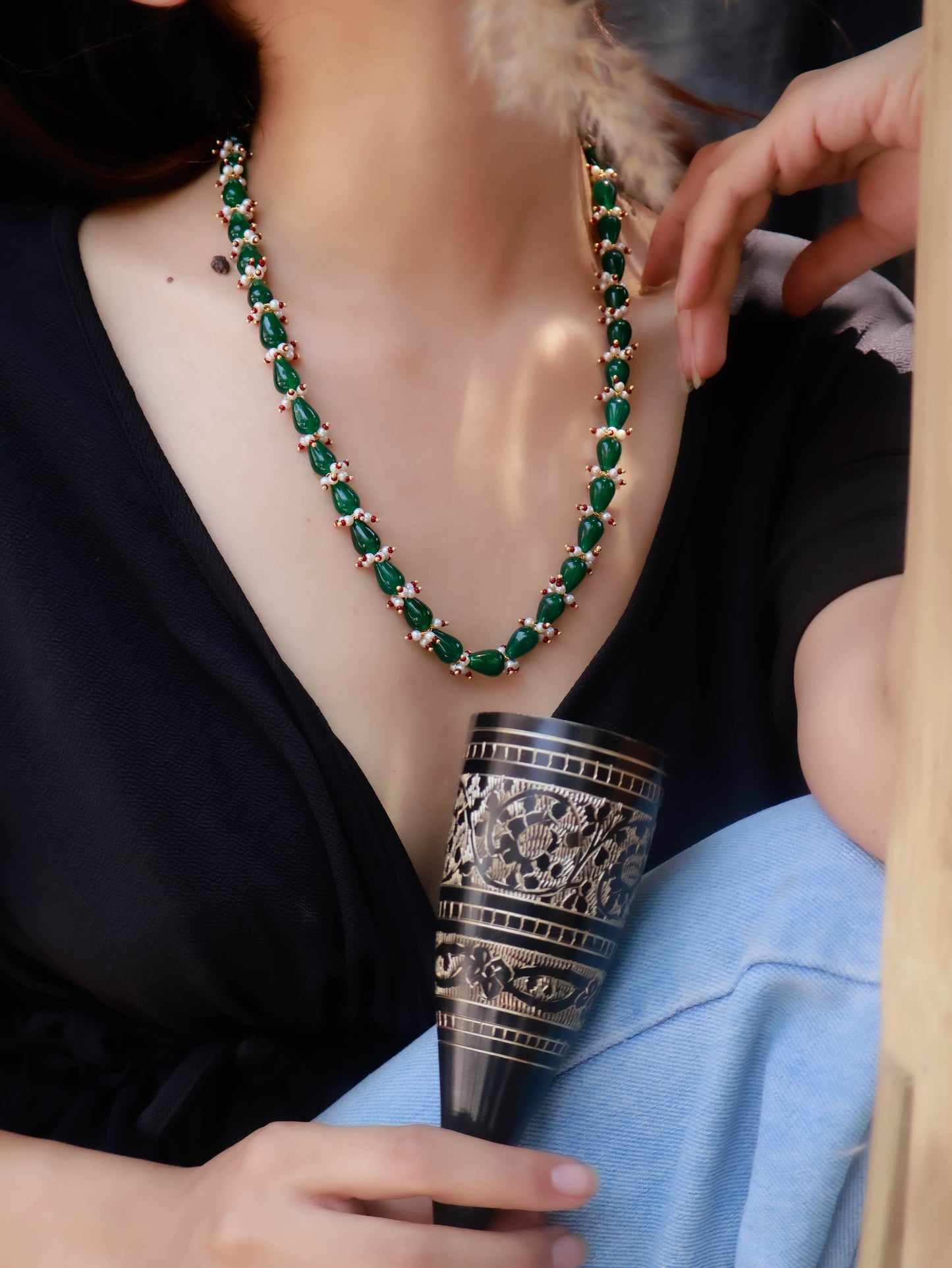 Bushra Green String Necklace