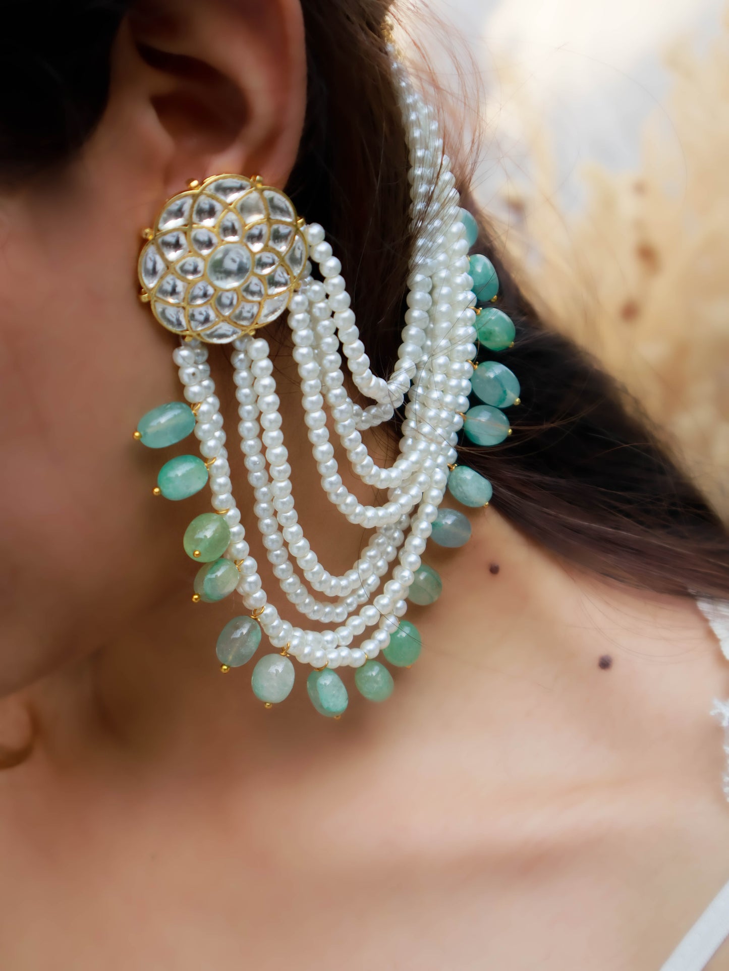 Kyra Kundan Mint Earchain Earrings