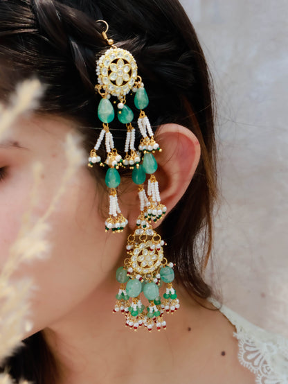 Zubi Kundan Mint Chandbali Earrings