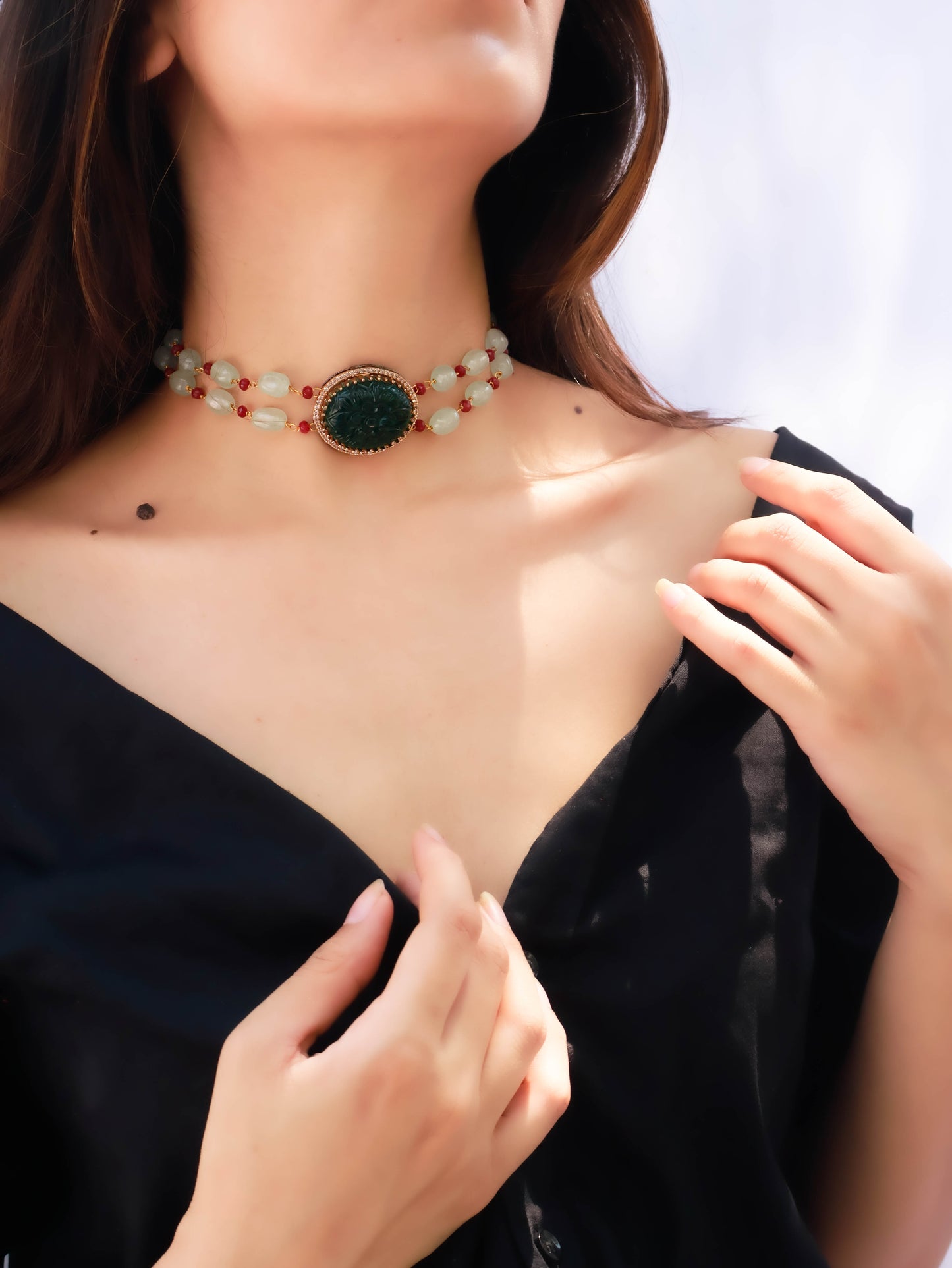 Olivia Green Embossed Choker Necklace