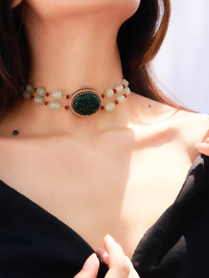 Olivia Green Embossed Choker Necklace