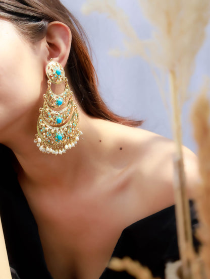 Haleh Turquoise Jadau Chandbali Earrings