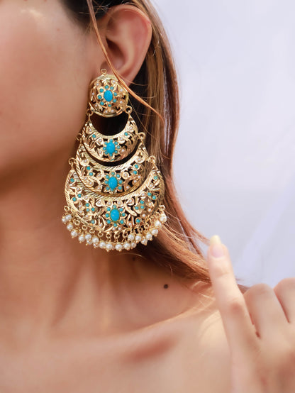 Haleh Turquoise Jadau Chandbali Earrings